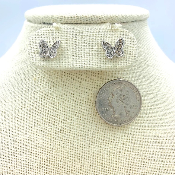 Butterfly Rhinestone Stud Earrings - Small, Silver - Picture 1 of 3